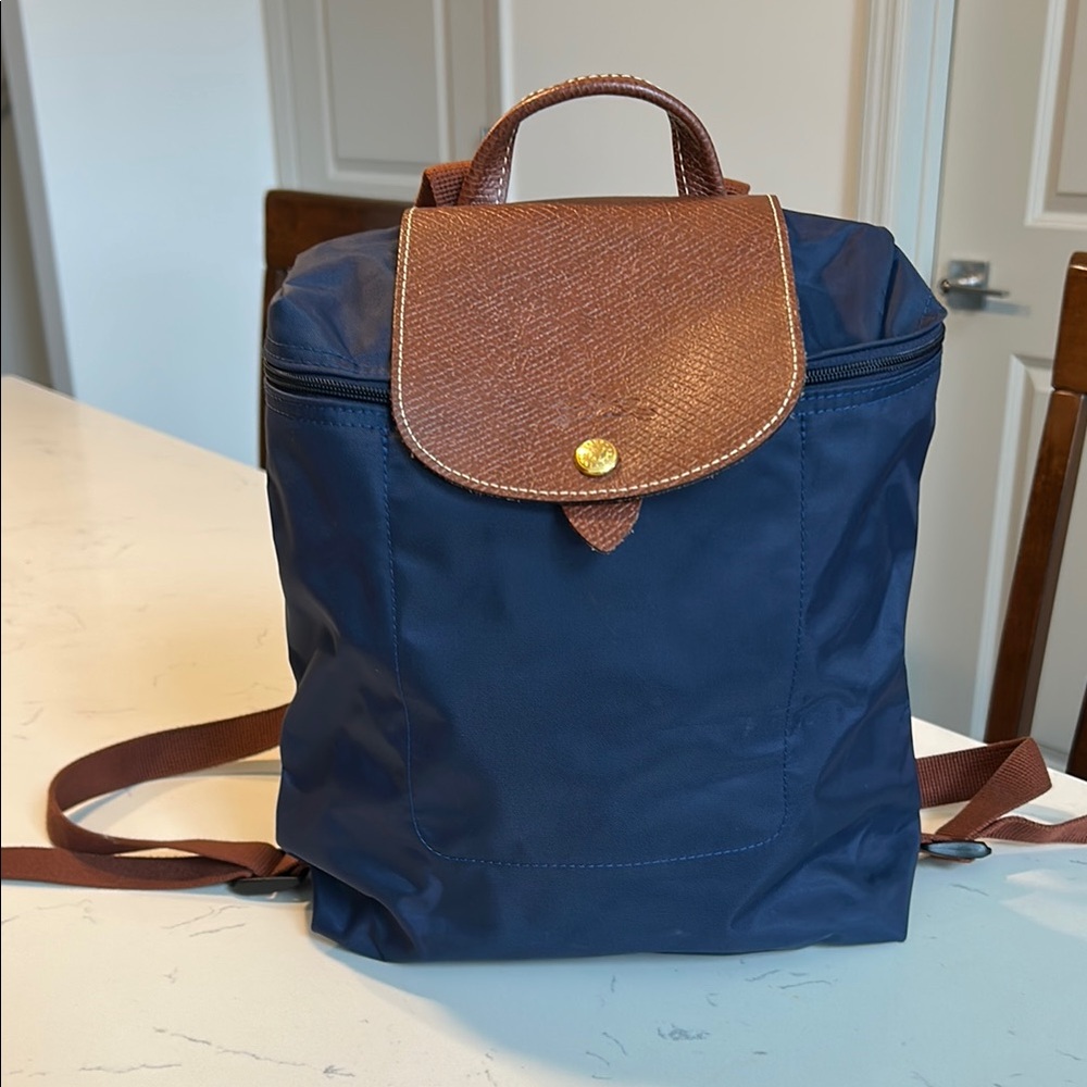 Longchamp Le Pliage Original Nylon Backpack, Navy Blue, Packable, Excellent Cond